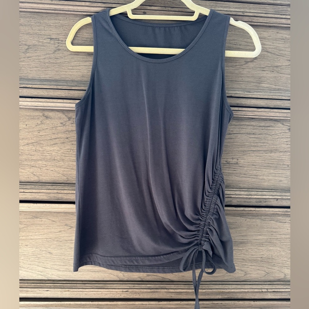 Gray Sleeveless Ruched Tank Top EUC Charcoal Cotton Cinched Bow Tie